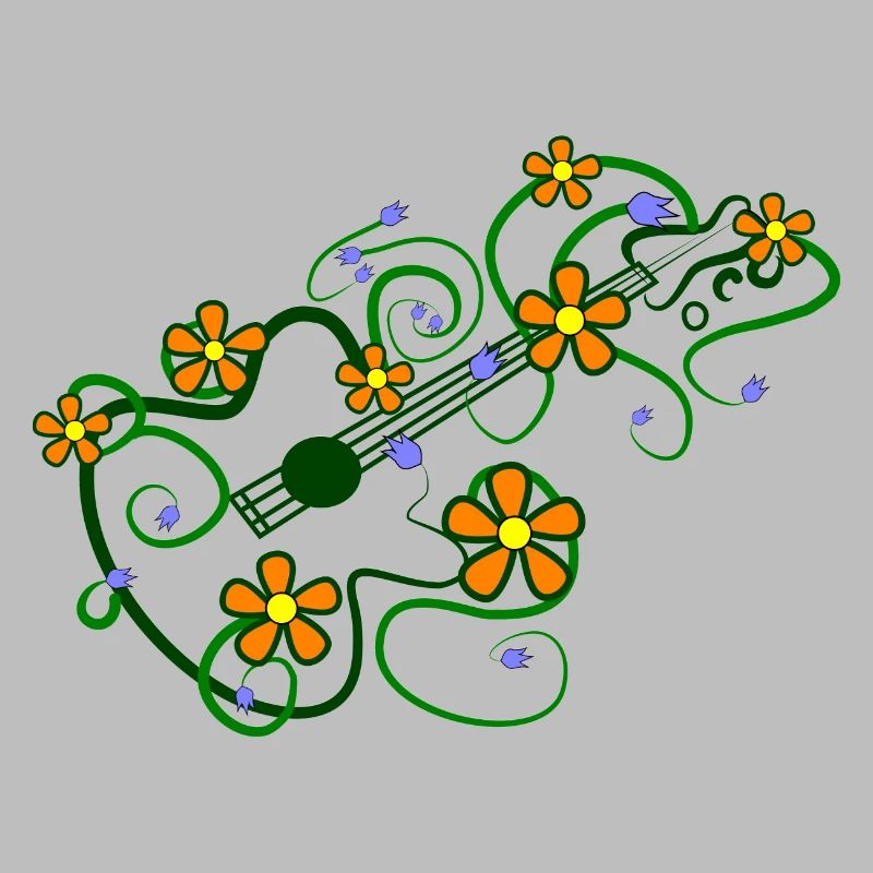 Floral pattern with guitar and interlaced tendrils
