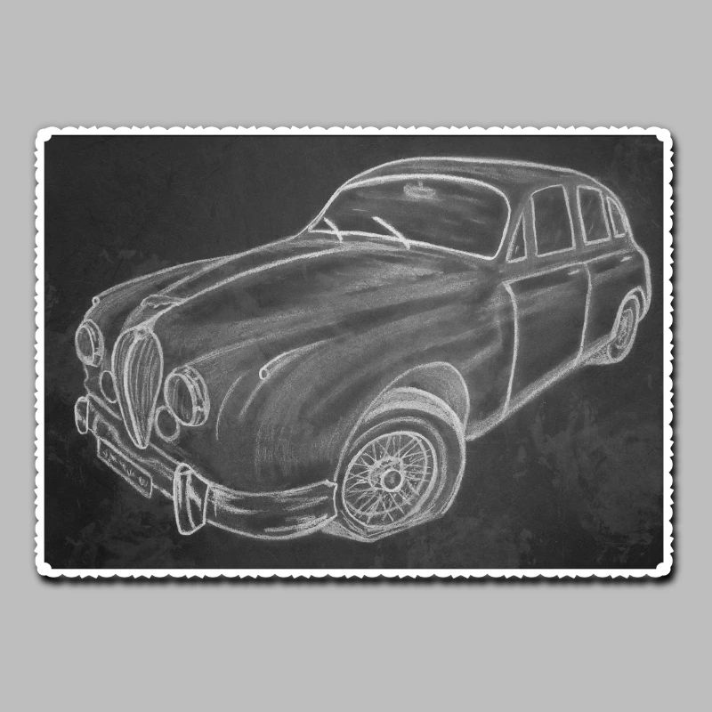Oldtimer Jaguar - gezeichnet - Kunst auf Shirts...