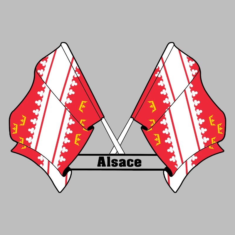 Drapeaux d’Alsace croisés avec le texte « Alsace »