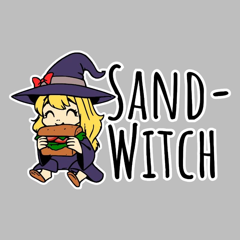 Sand-Witch, the little witch eats a sandwich