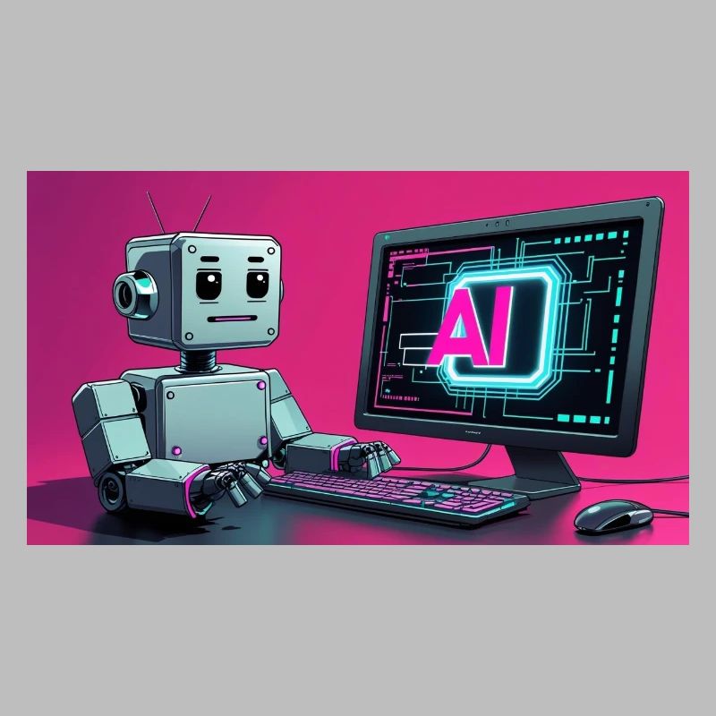 Futuristic AI Robot and Tech Screen