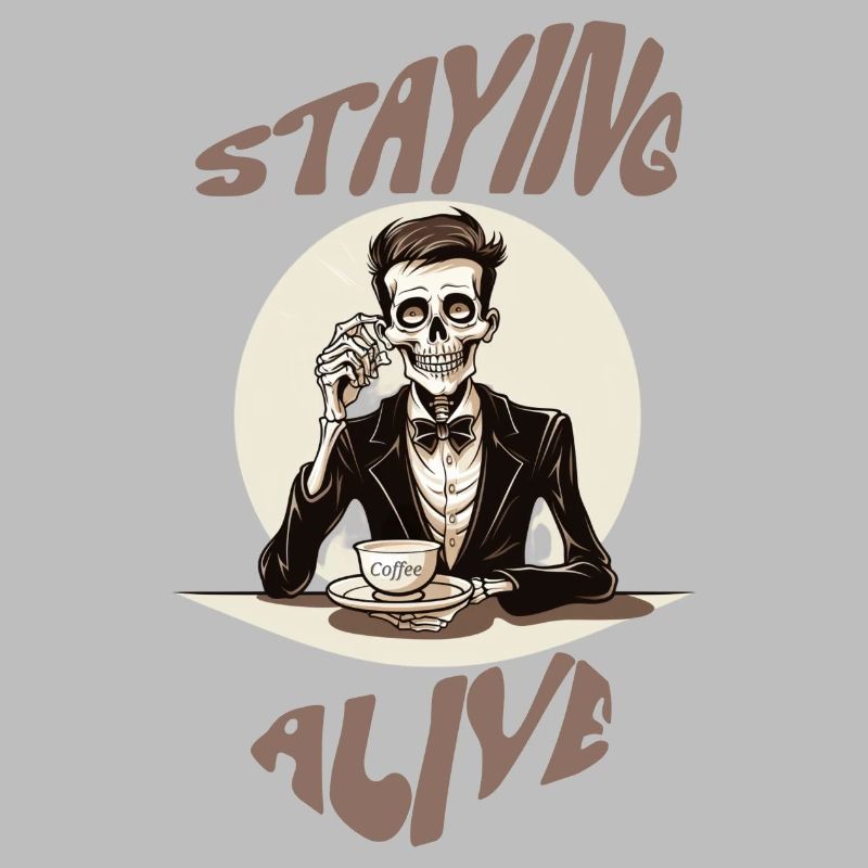 Staying alive skeleton drinks coffee fun caffeine