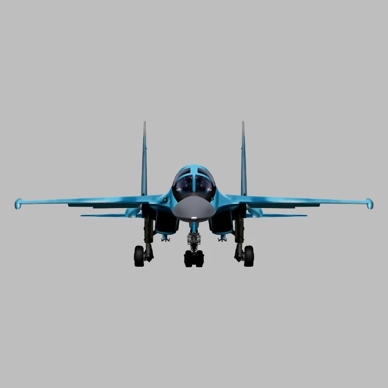 Blauer Kampfjet Frontansicht