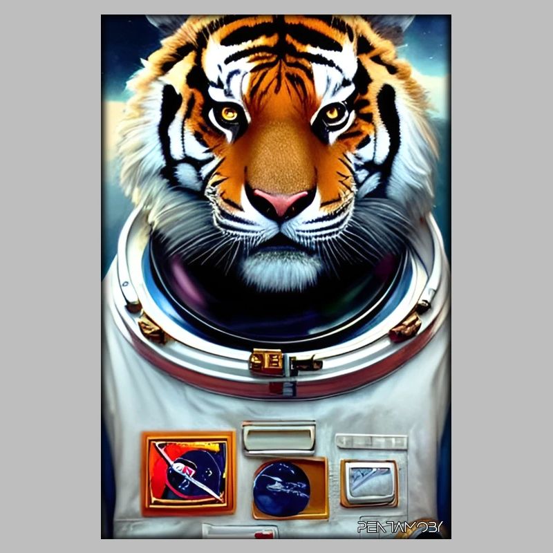 Tiger Big Cat Astronaut Future Sci-Fi Technology