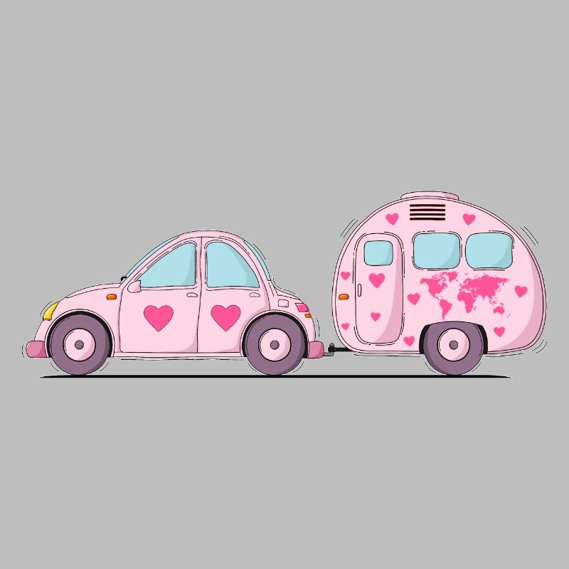 Auto mit Wohnwagen Rosa Herz