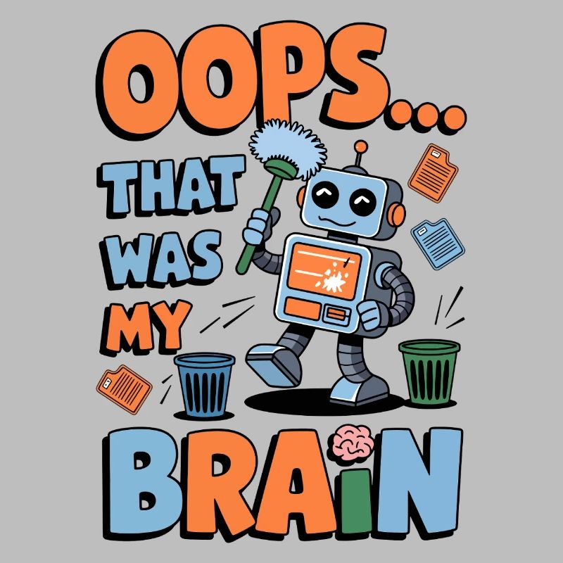 Funny Robot Brain Error Retro Cartoon Design