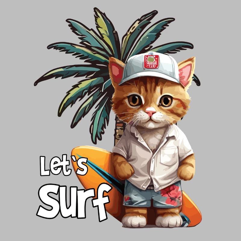 Let's Surf Cat with Surfboard
