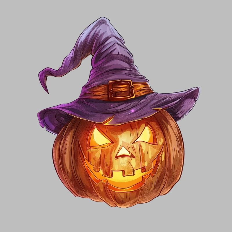 Eerie jack-o'-lantern with witch hat