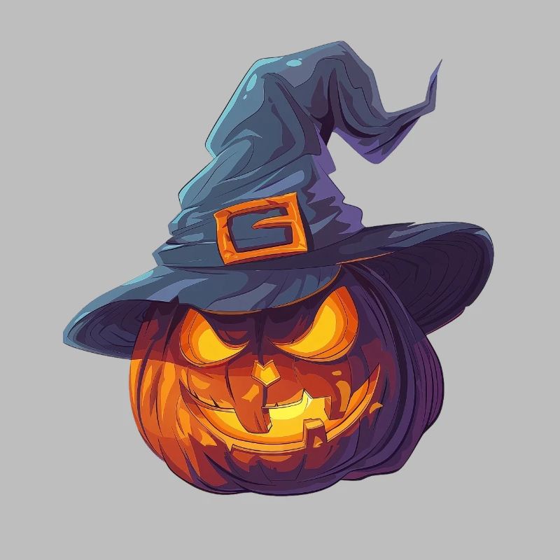 Spooky pumpkin with witch hat