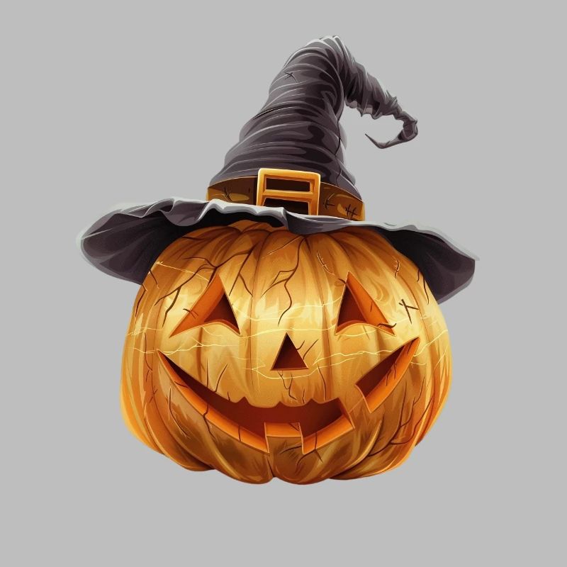 Spooky pumpkin with witch hat