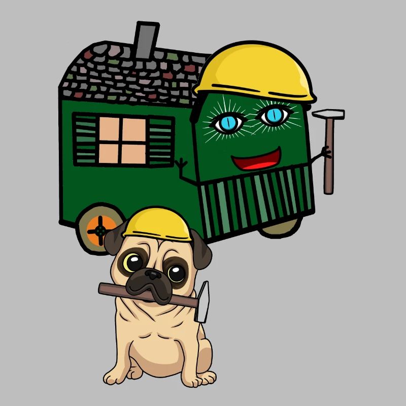 Pug Builder House Builder Construire Construction Remorque Marteau