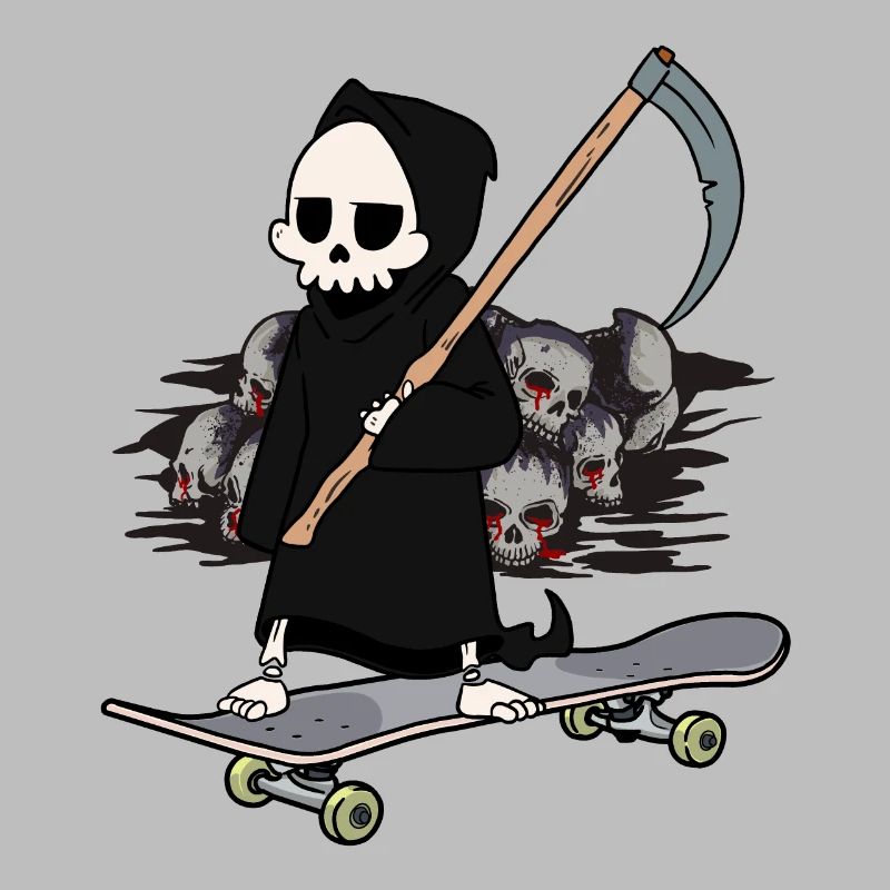 Skateboard Sensenmann Feierabend Ende Horror Tod