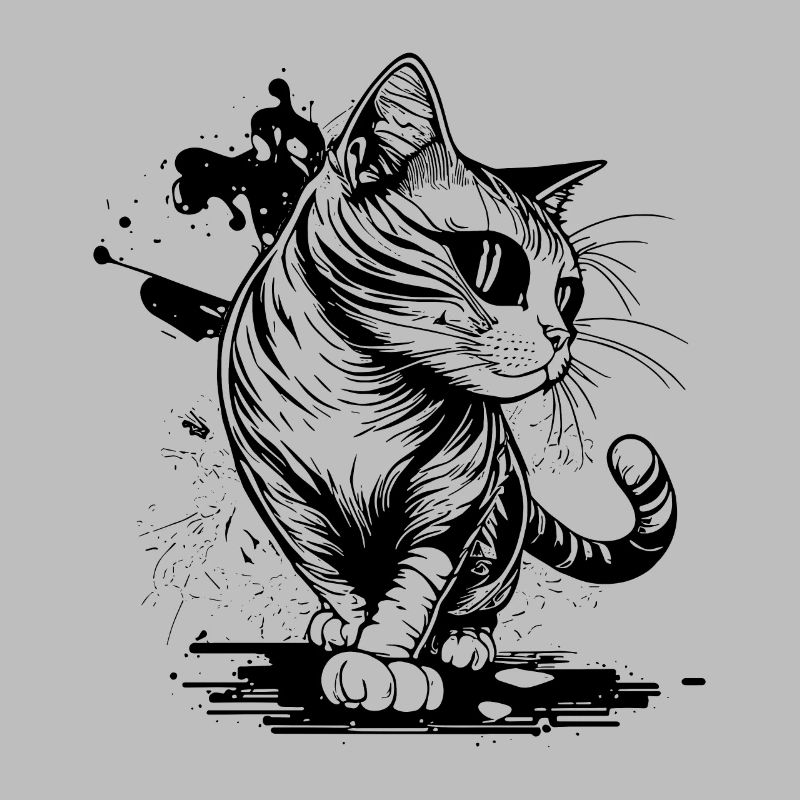 Cute cat with paws in tattoo style