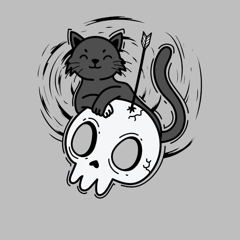 Cat with Skull Gothic Style
