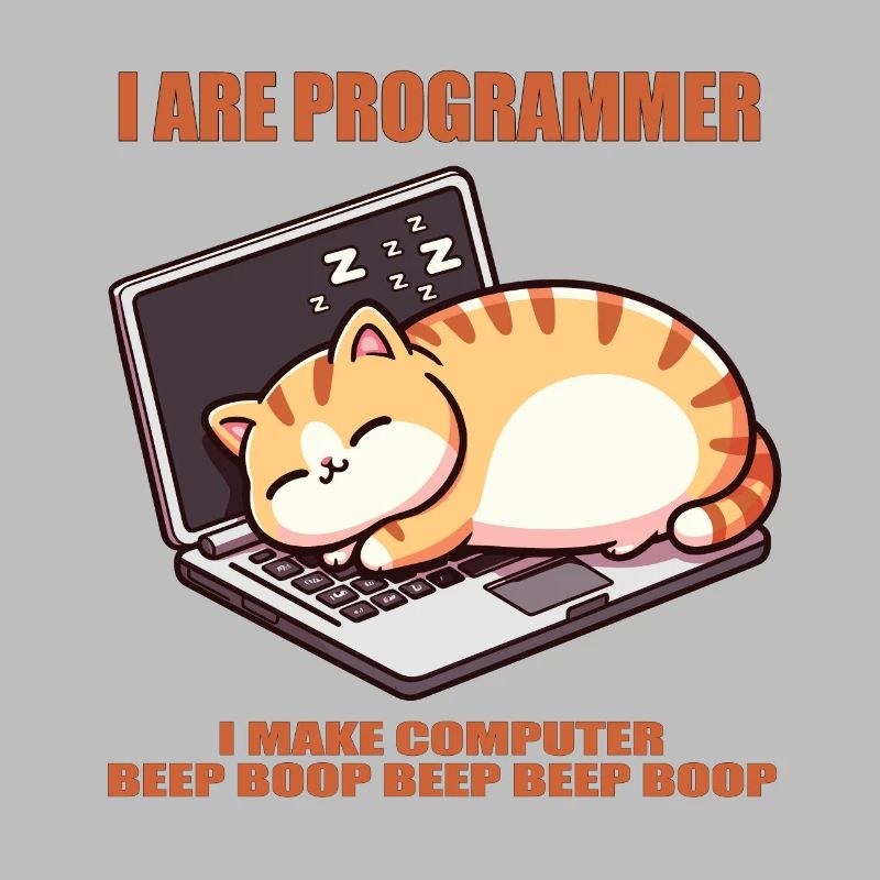 I are programmer, fat sleeping cat