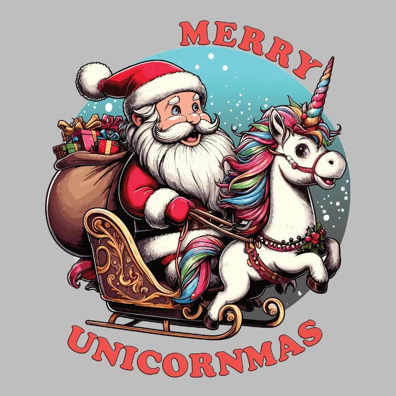 Der Weihnachtsmann hat ein Einhorn, fröhliche Einhörner