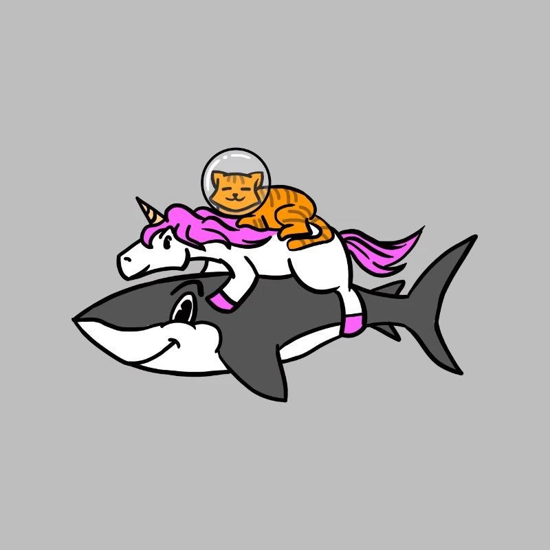 Chat de l’espace chevauchant une licorne chevauchant un requin Graphique