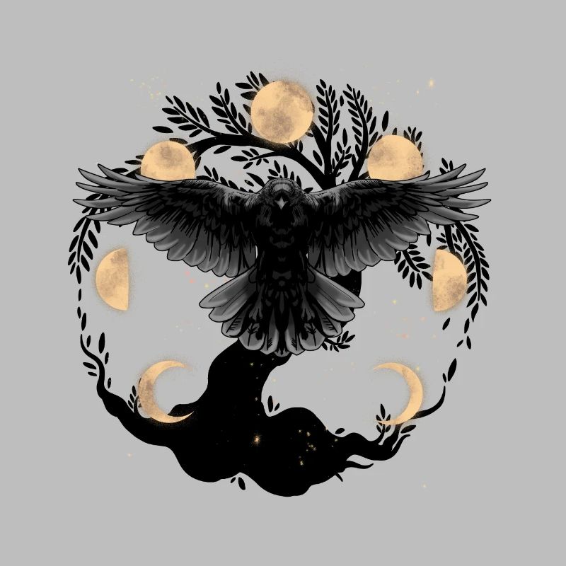 moon phase mystical raven crow tree nature ravens