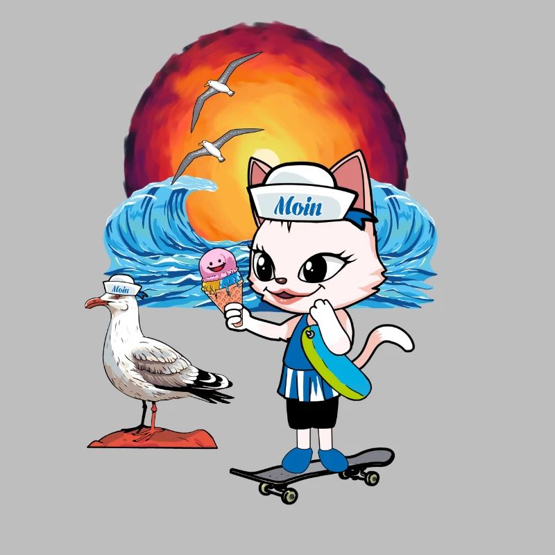 Katze Möwe Möwen Moin Katzen Skater Eiswaffel