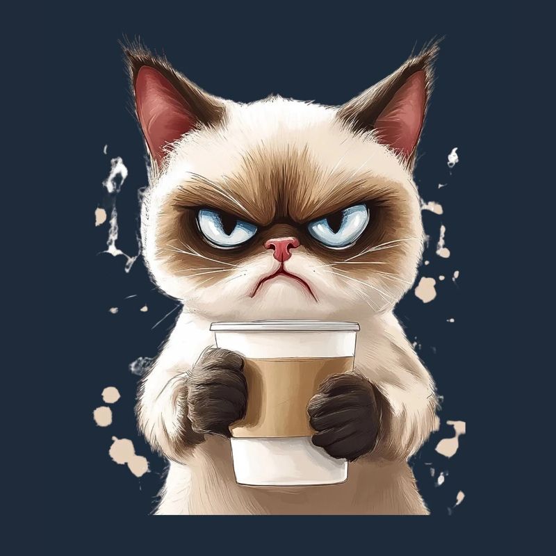 Grumpy Katze mit Kaffee - Morgenmuffel