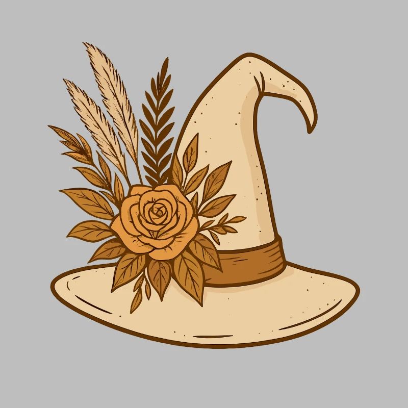 Boho Witch Hat with Rose – Witchy Halloween Design