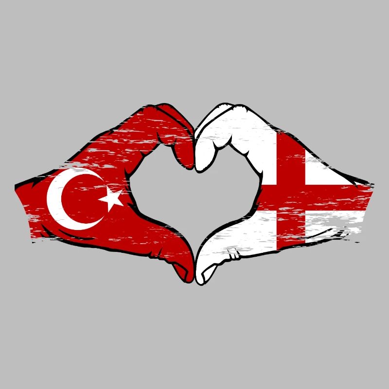 Turkey England Flag Hands Heart Shape Used