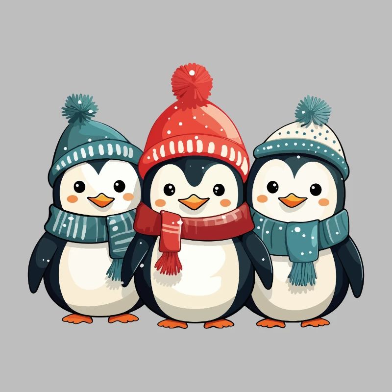 Pingouins de Noël écharpe chapeau Noël mignon mignon