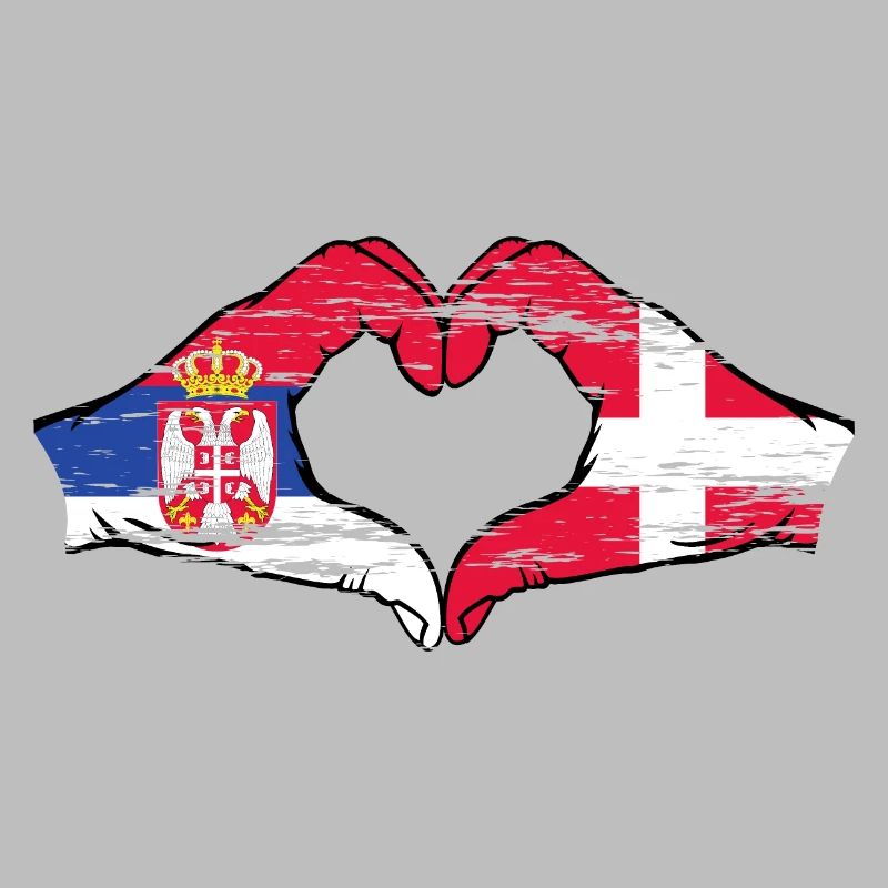 Serbie Danemark drapeau mains coeur forme utilisé