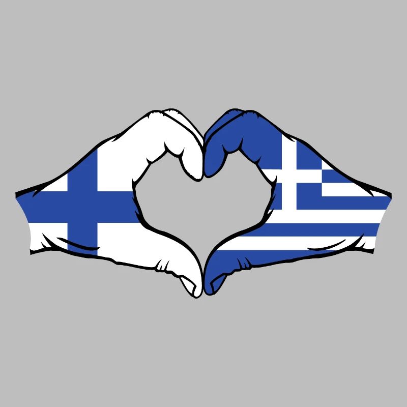 Finlande Grèce Drapeau Mains Coeur Forme