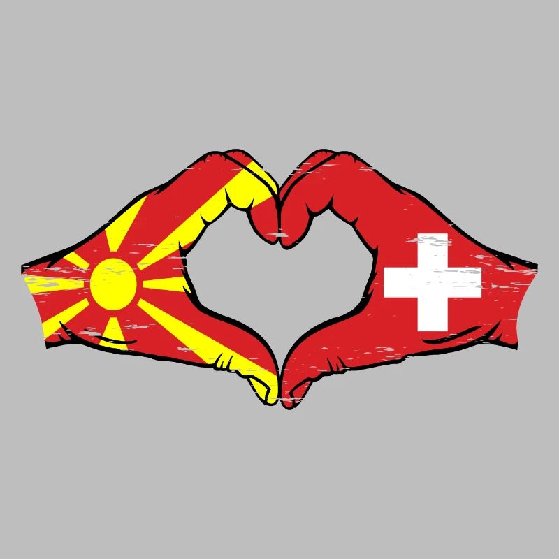 Macédoine Suisse Drapeau Mains Coeur Forme Utilisé