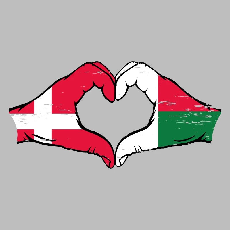 Danemark Madagascar Drapeau Mains Coeur Forme Utilisé