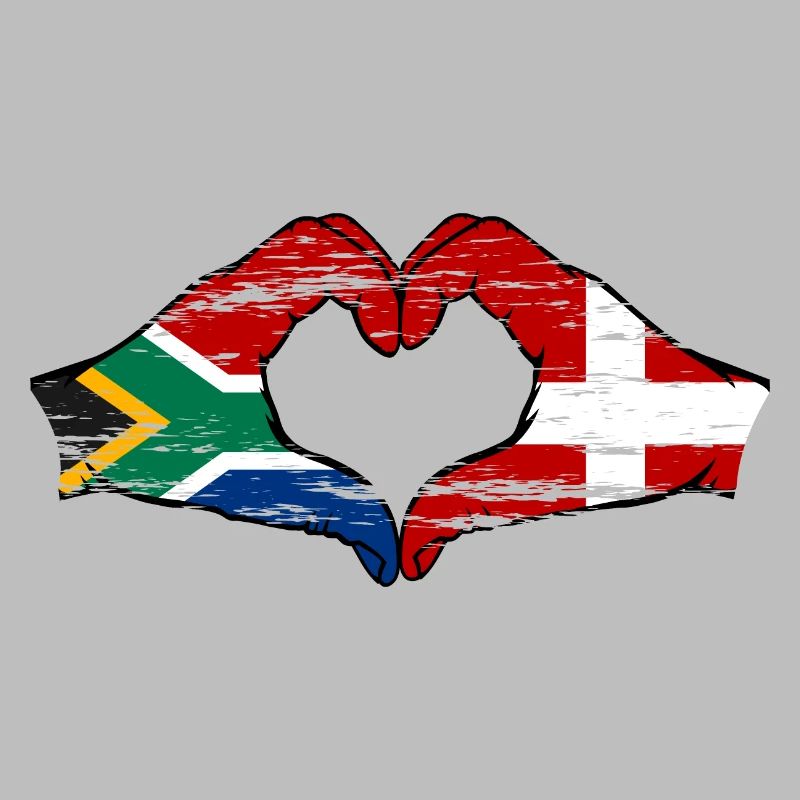 Afrique du Sud Danemark drapeau mains forme de coeur utilisé