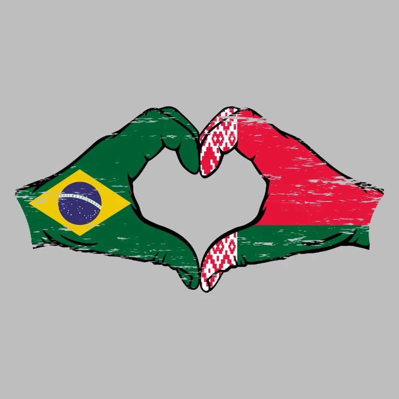 Brésil Biélorussie drapeau mains forme de coeur utilisé
