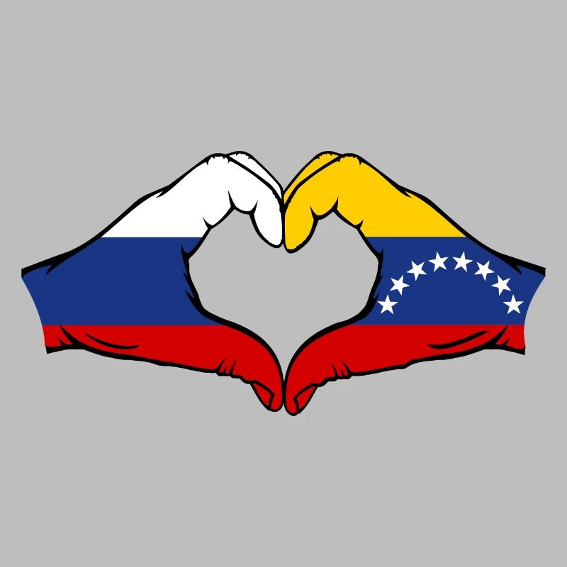 Russie Venezuela drapeau mains forme de coeur