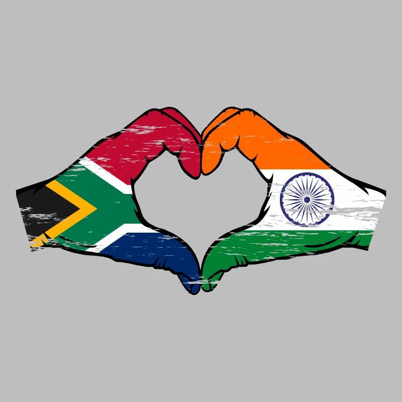 Afrique du Sud Inde Drapeau Mains Coeur Forme Utilisé