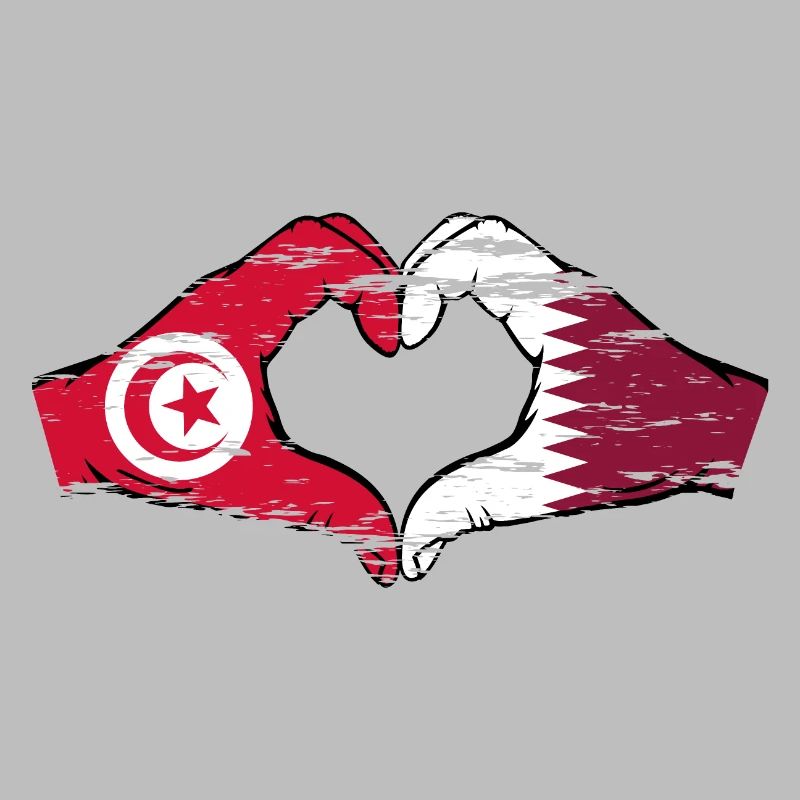 Tunisie Qatar drapeau mains forme de coeur utilisé