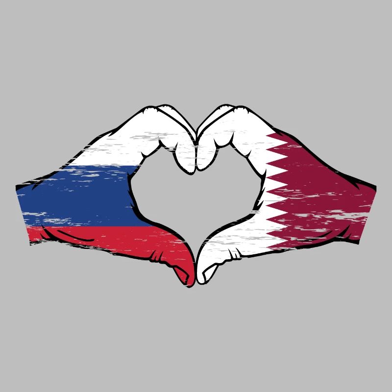 Drapeau de la Russie Qatar mains forme de coeur utilisé