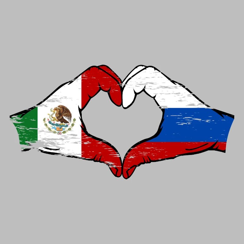 Mexique Russie Drapeau Mains Coeur Forme Utilisé