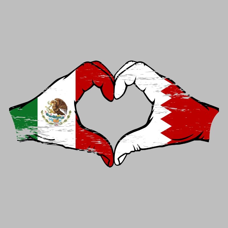 Mexique Bahreïn Drapeau Mains Coeur Forme Utilisé Utilisé