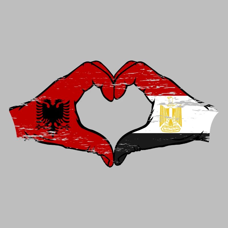 Albanie Égypte Drapeau Mains Coeur Forme Utilisé