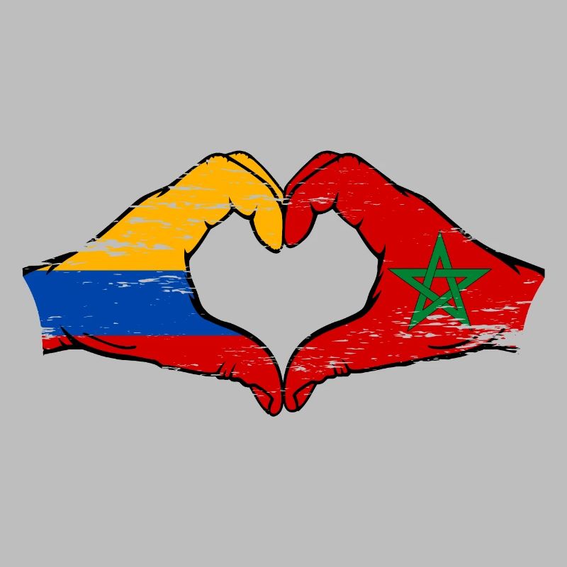Colombie Maroc Drapeau Mains Coeur Forme Utilisé