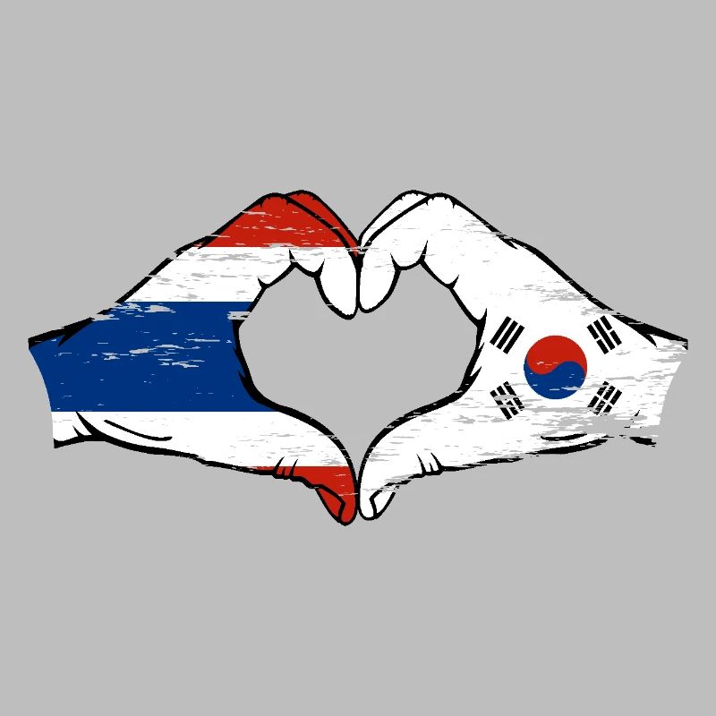 Thaïlande Corée du Sud Drapeau Mains Coeur Forme Utilisé