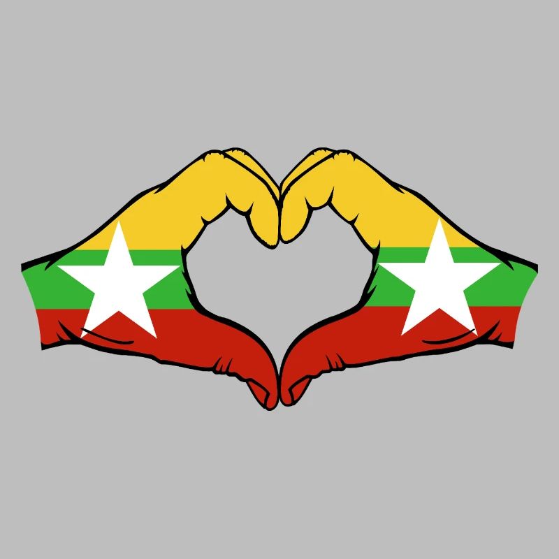 Drapeau du Myanmar mains forme de coeur