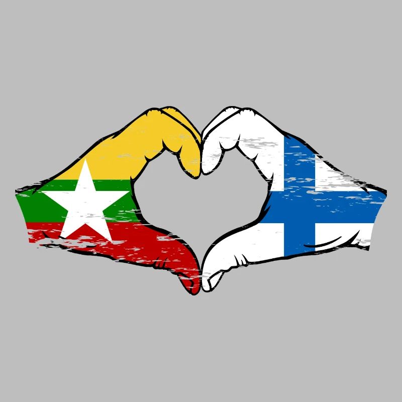 Myanmar Finlande drapeau mains forme de coeur utilisé