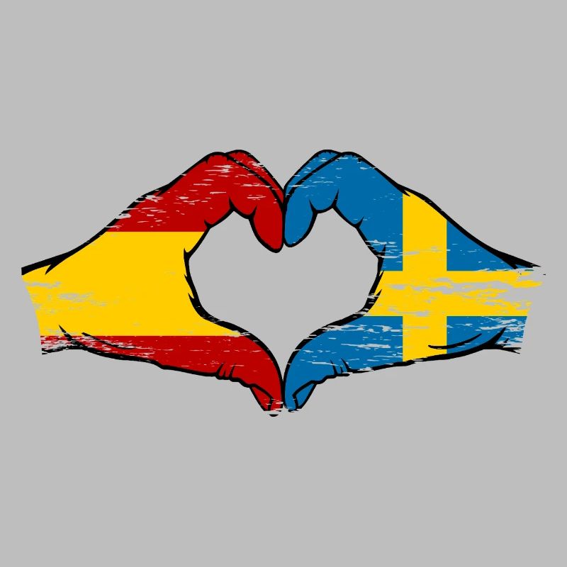 Espagne Suède Drapeau Mains Coeur Utilisé
