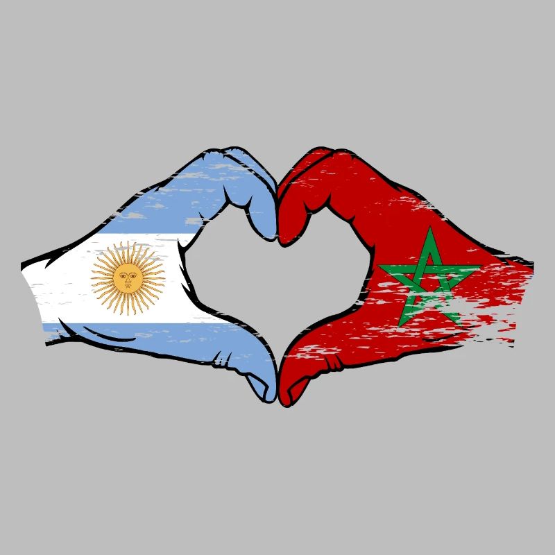 Argentine Maroc drapeau mains forme de coeur utilisé