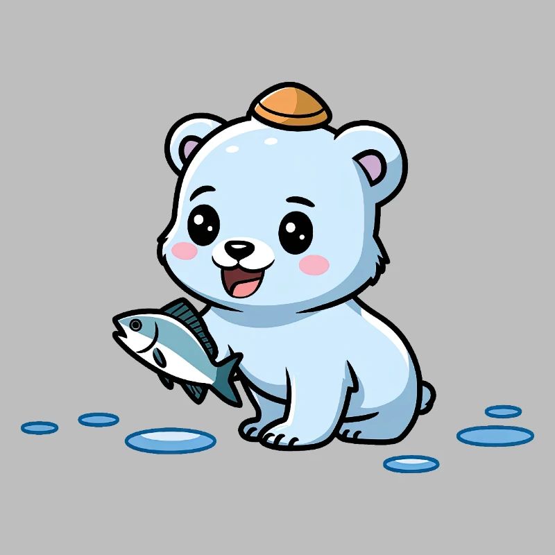 Cute polar bear with fish