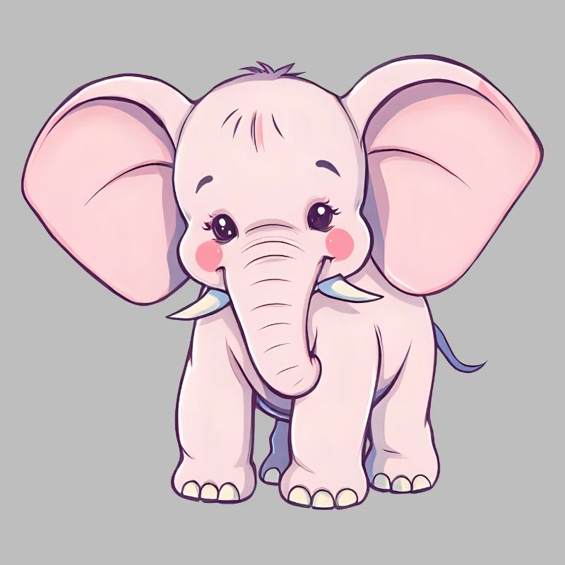Éléphant rose ludique avec queue bleue