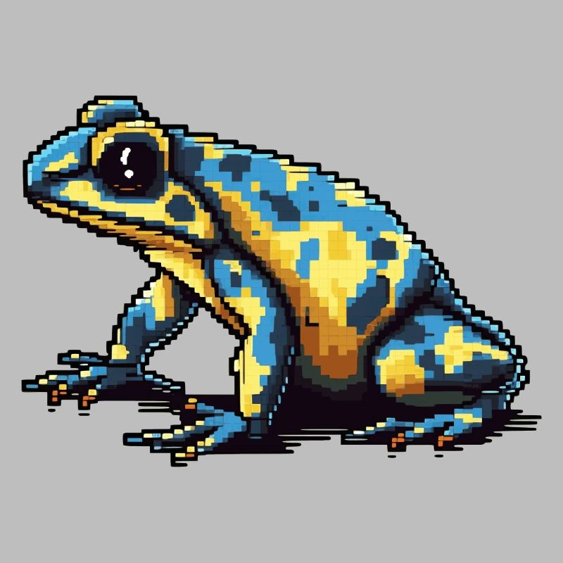 Colorful retro pixel poison dart frog in 8 bit