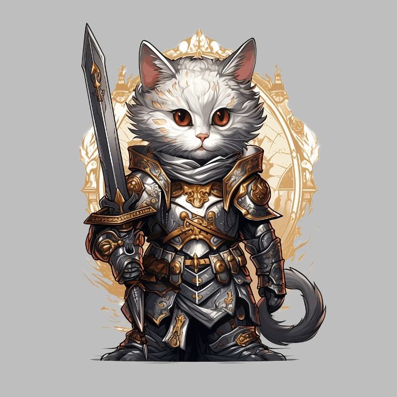 Chat en équipement de chevalier avec épée longue, AI Gen